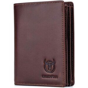 Brown Leather Bifold Wallet Men 15 Card Slots RFID